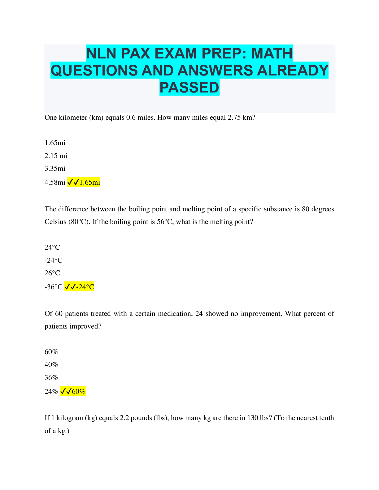 NLN PAX BUNDLED EXAM QUESTIONS AND ANSWERS WITH COMPLETE SOLUTIONS Browsegrades